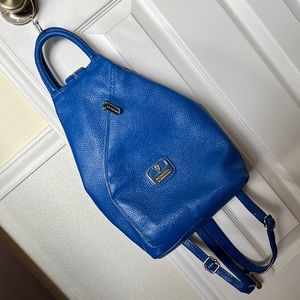 Valentina convertible blue leather backpack sling purse
